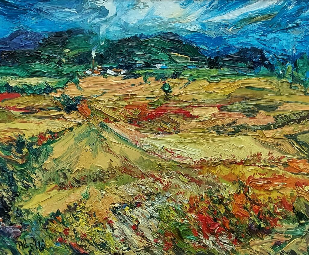 Pintura a l'oli dels camps del Vallès pintat per Joan Abelló l'estiu del 1986, l'obra es caracteritza pels gruixos de pintura i un gran colorisme.